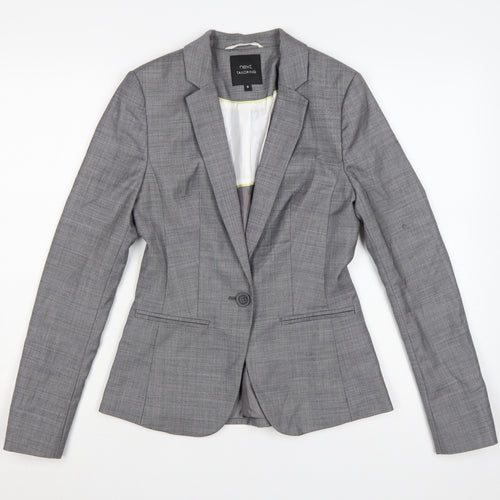 Next Women Grey Tailored Blazer UK 8 Wool Blend One Button