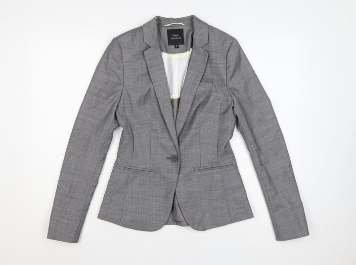 Next Women Grey Tailored Blazer UK 8 Wool Blend One Button