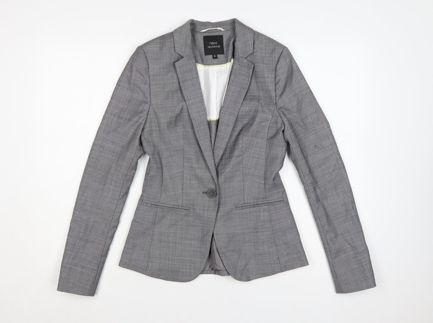 Next Women Grey Tailored Blazer UK 8 Wool Blend One Button
