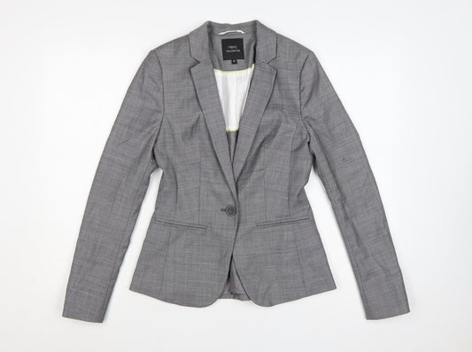 Next Women Grey Tailored Blazer UK 8 Wool Blend One Button