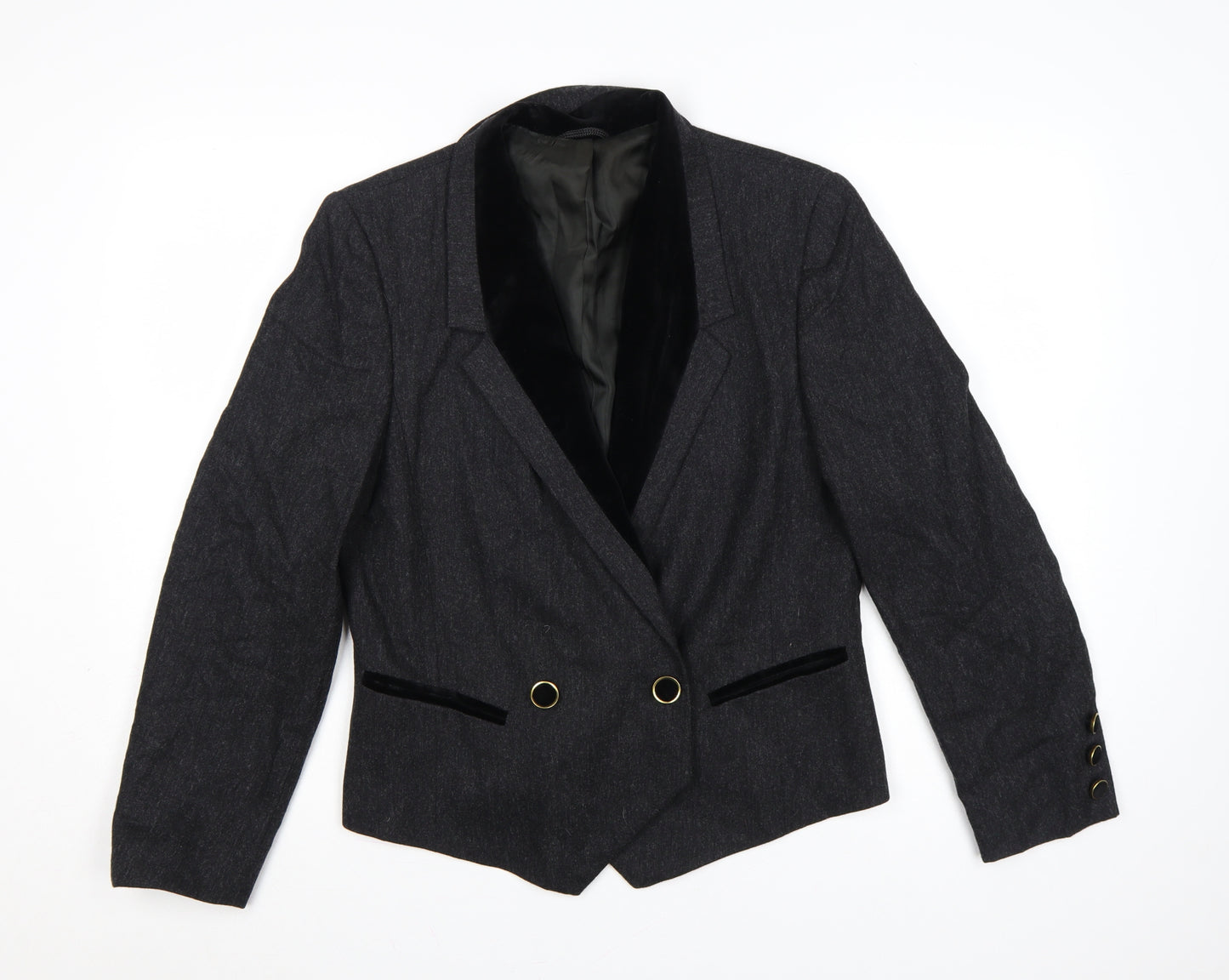 Gerry Weber Women Black UK 8 Tuxedo Blazer Pure Wool Double Breasted