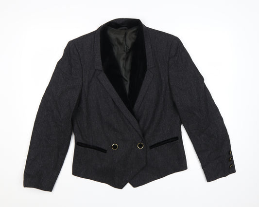 Gerry Weber Women Black UK 8 Tuxedo Blazer Pure Wool Double Breasted