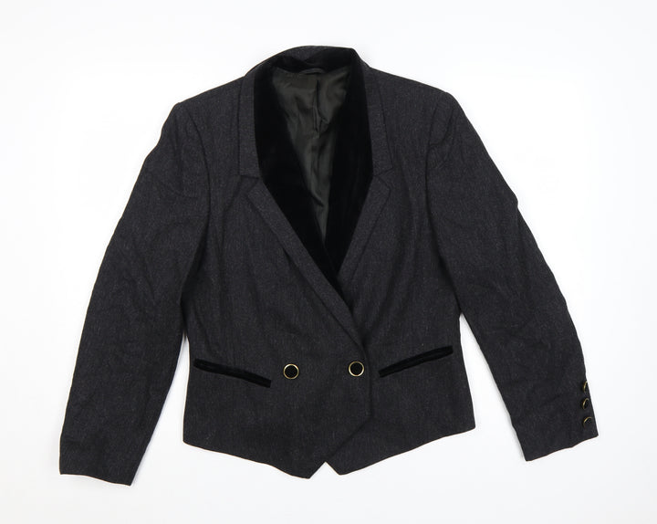 Gerry Weber Women Black UK 8 Tuxedo Blazer Pure Wool Double Breasted