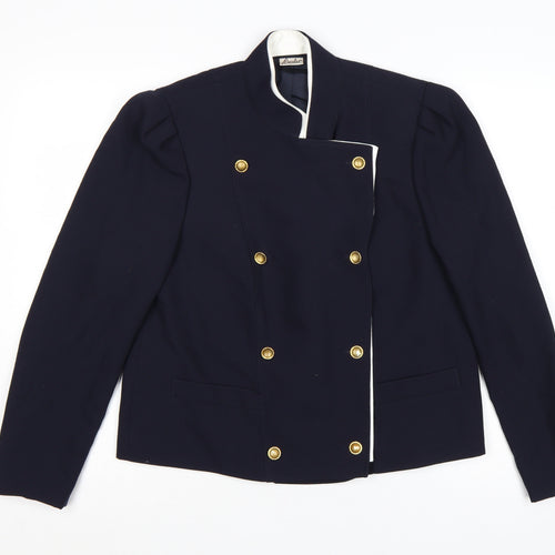 Basler Women Blue UK 10 Vintage Double-Breasted Wool Blend Suit Jacket