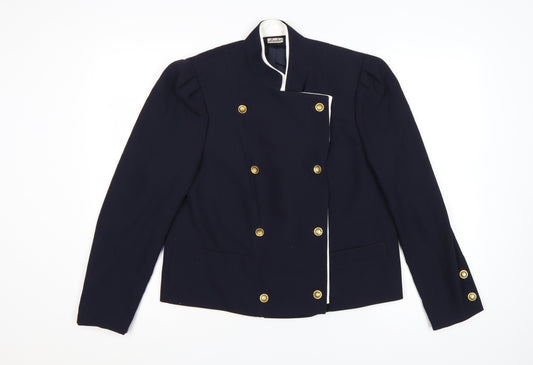 Basler Women Blue UK 10 Vintage Double-Breasted Wool Blend Suit Jacket
