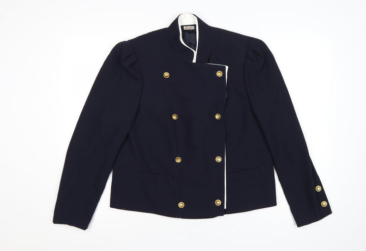 Basler Women Blue UK 10 Vintage Double-Breasted Wool Blend Suit Jacket