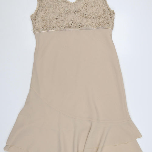 Klass Women Beige Size 16 Long Lace Fit & Flare Wedding Dress