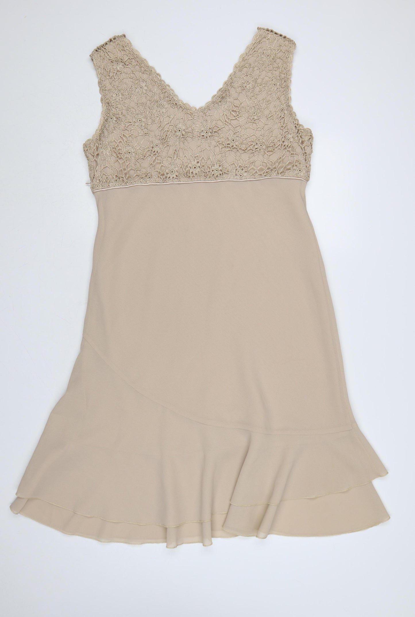 Klass Women Beige Size 16 Long Lace Fit & Flare Wedding Dress