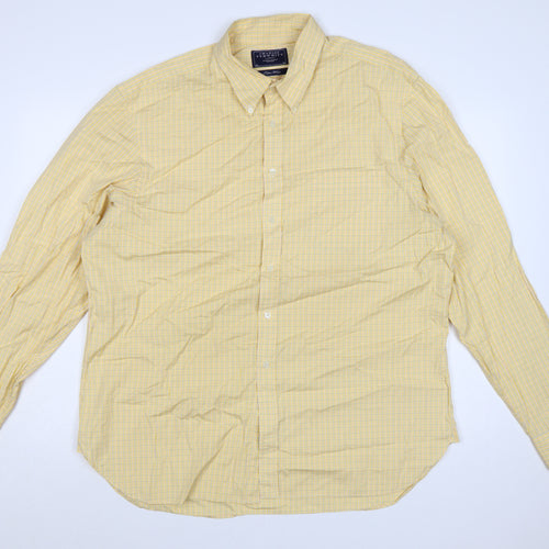 Charles Tyrwhitt Mens Yellow Check XL Poplin Long Sleeve Casual Shirt