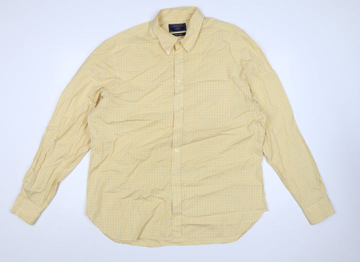 Charles Tyrwhitt Mens Yellow Check XL Poplin Long Sleeve Casual Shirt