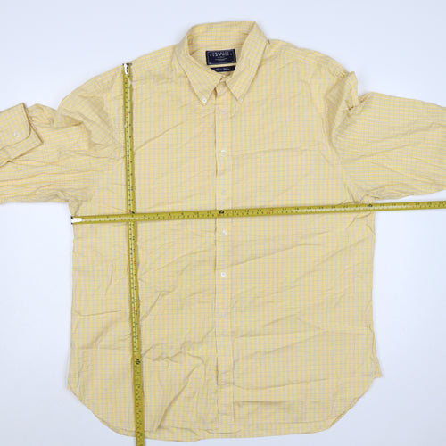 Charles Tyrwhitt Mens Yellow Check XL Poplin Long Sleeve Casual Shirt