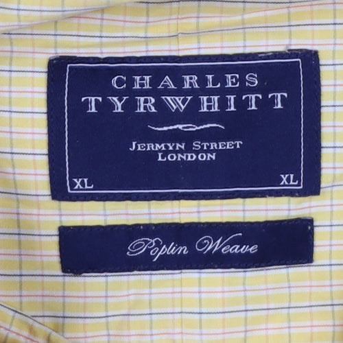 Charles Tyrwhitt Mens Yellow Check XL Poplin Long Sleeve Casual Shirt