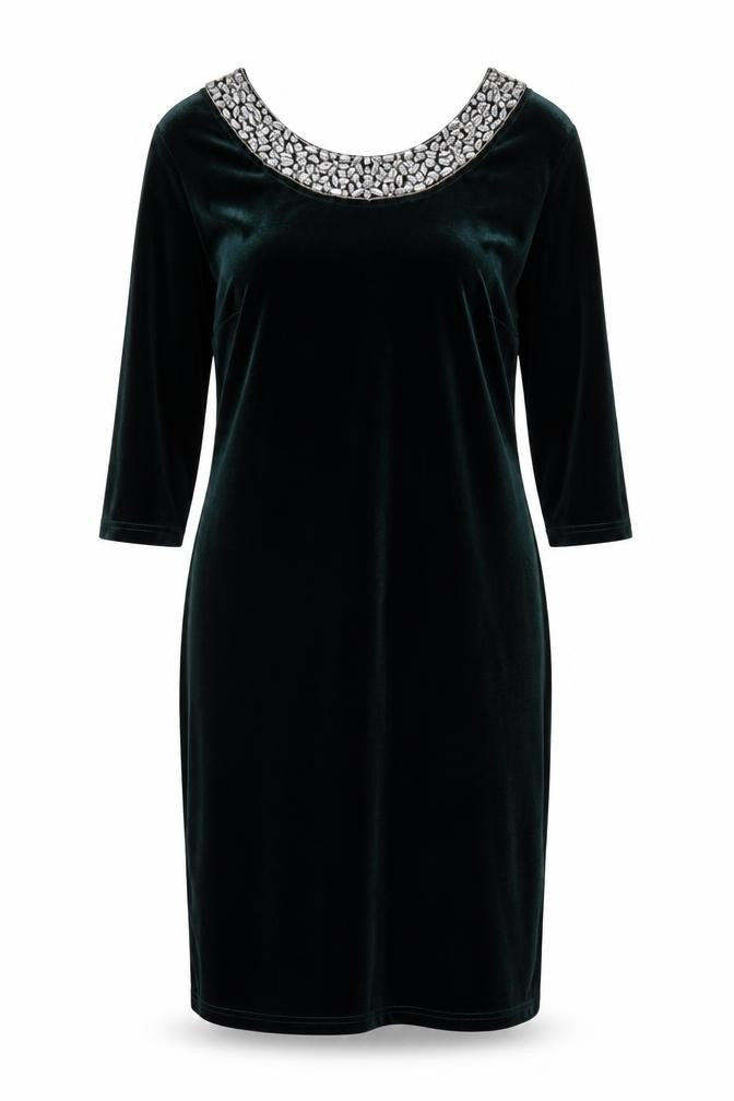 Sosandar Women Green Velvet Beaded Scoop Neck Sheath Dress UK 12