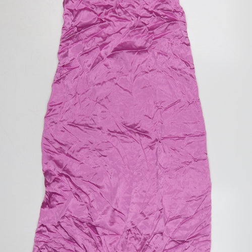 Zara Women Pink 12-14 Maxi Satin Backless Halter Party Dress