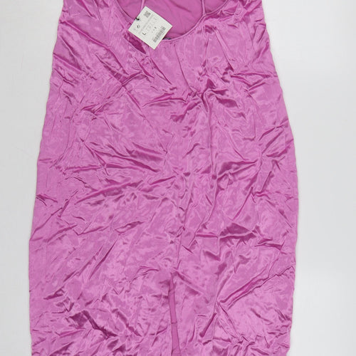 Zara Women Pink 12-14 Maxi Satin Backless Halter Party Dress