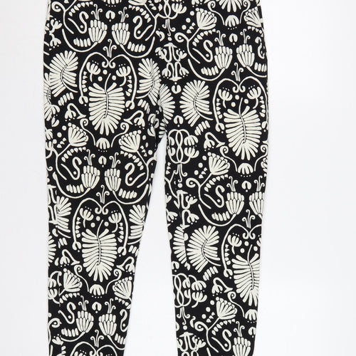 H&M Women Black Floral Print High Rise Skinny Stretch Leggings UK 14