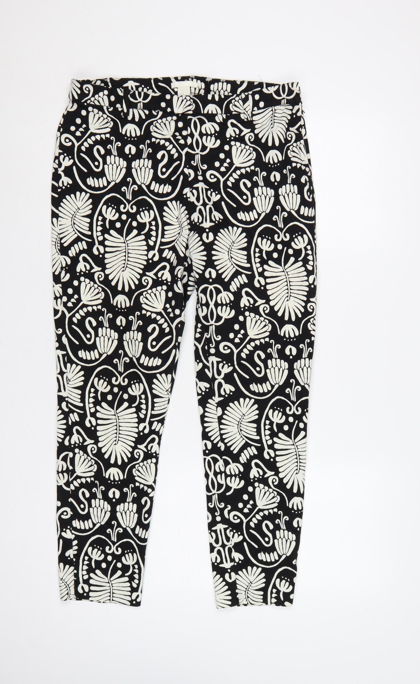 H&M Women Black Floral Print High Rise Skinny Stretch Leggings UK 14