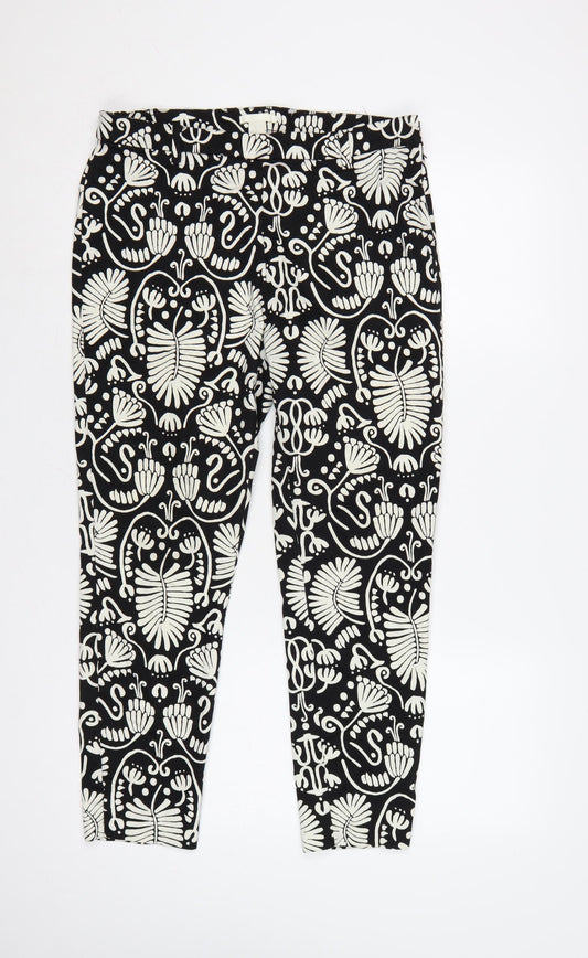 H&M Women Black Floral Print High Rise Skinny Stretch Leggings UK 14
