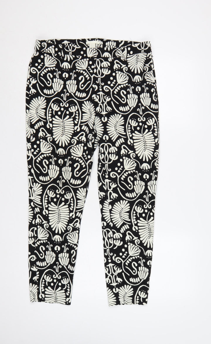 H&M Women Black Floral Print High Rise Skinny Stretch Leggings UK 14