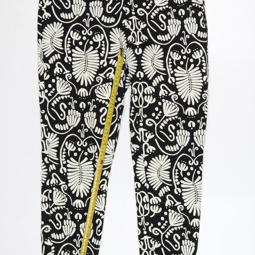 H&M Women Black Floral Print High Rise Skinny Stretch Leggings UK 14