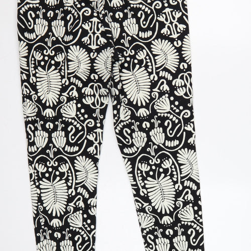 H&M Women Black Floral Print High Rise Skinny Stretch Leggings UK 14