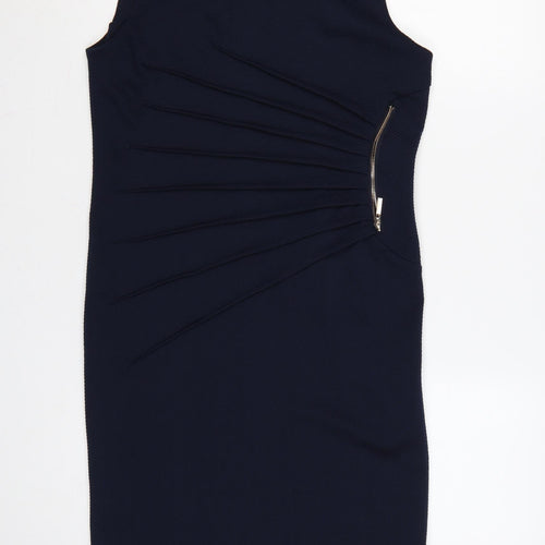 Carmen Women’s Blue UK 8 Sheath Knee Length Ruched Zip Dress