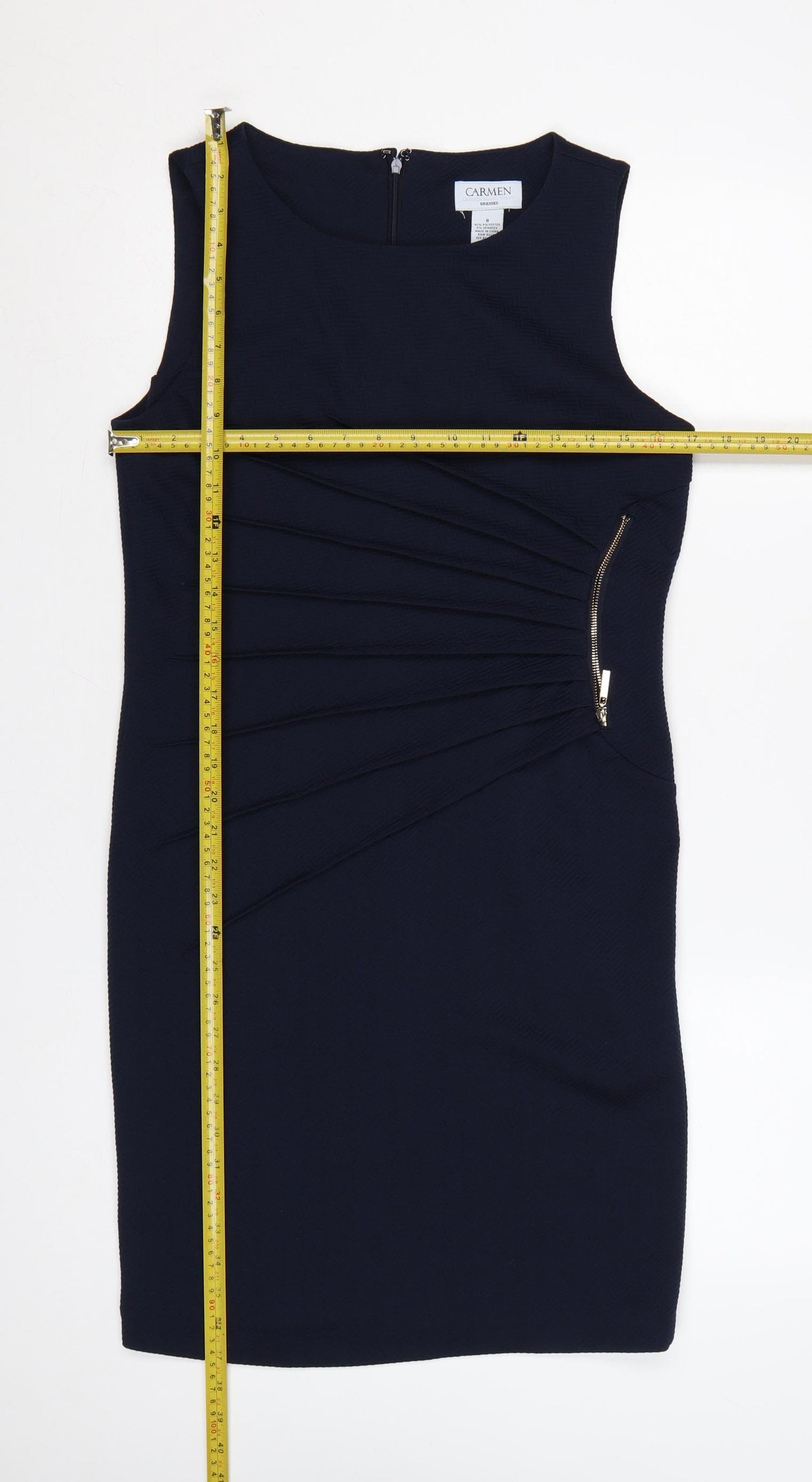 Carmen Women’s Blue UK 8 Sheath Knee Length Ruched Zip Dress