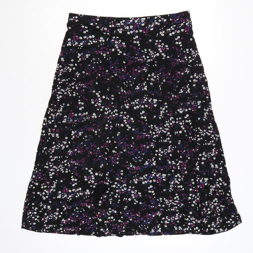 Roman Women Black Floral A-Line Midi Skirt UK 14 Stretch Jersey
