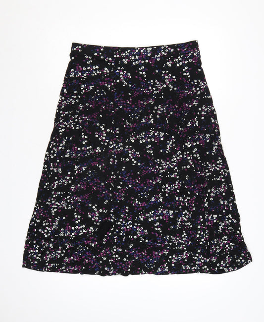 Roman Women Black Floral A-Line Midi Skirt UK 14 Stretch Jersey