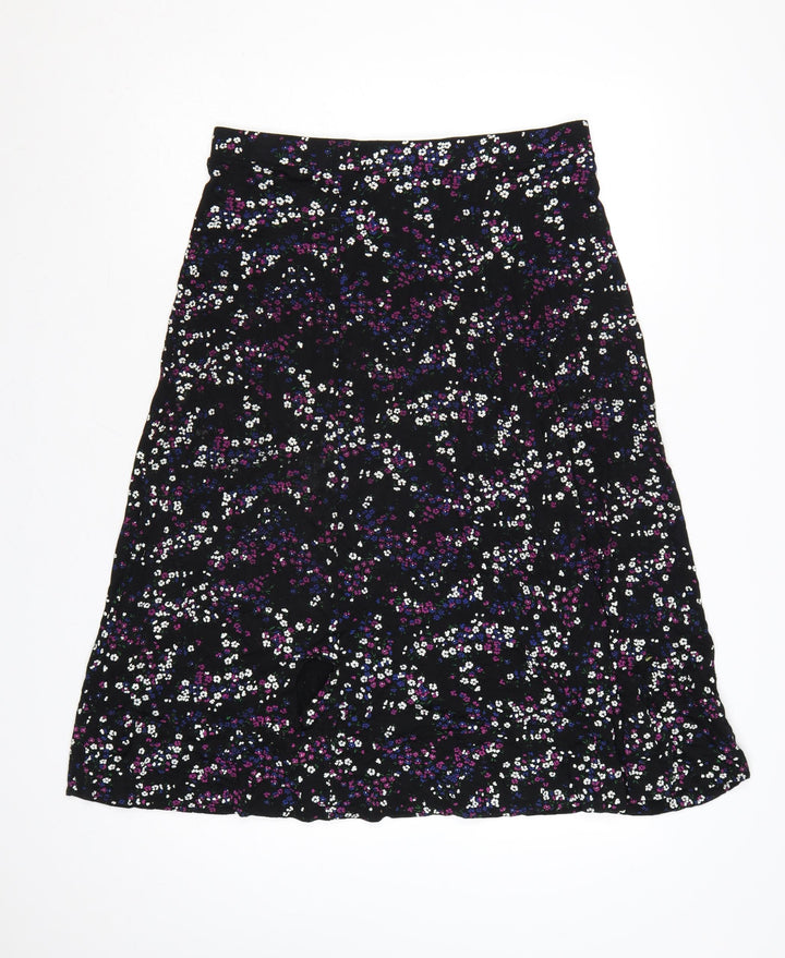 Roman Women Black Floral A-Line Midi Skirt UK 14 Stretch Jersey