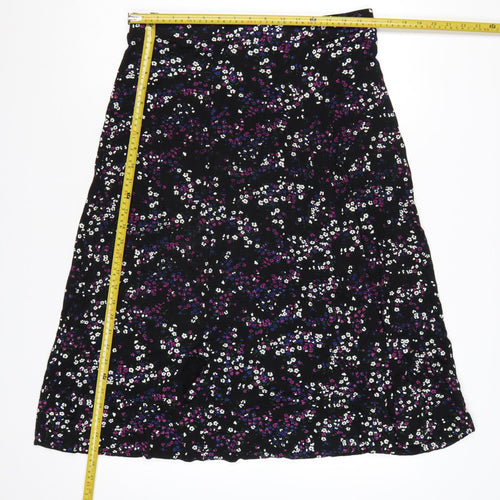 Roman Women Black Floral A-Line Midi Skirt UK 14 Stretch Jersey