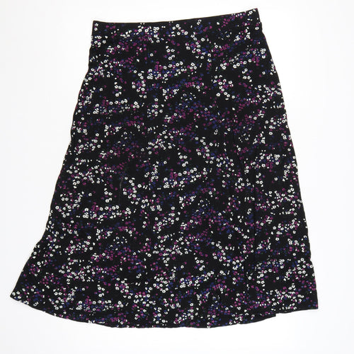 Roman Women Black Floral A-Line Midi Skirt UK 14 Stretch Jersey