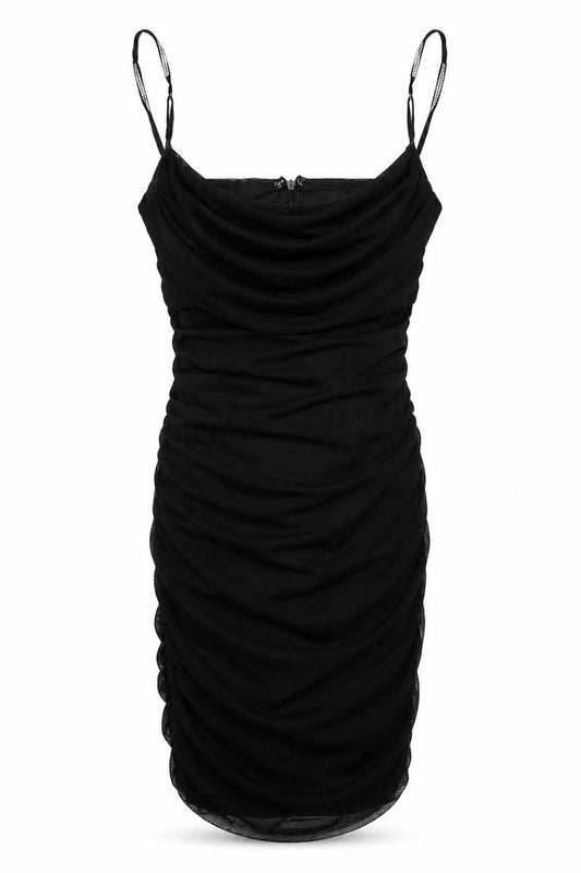 Front view of Oh Polly Women Black UK 10 Ruched Rhinestone Strap Bodycon Mini Dress