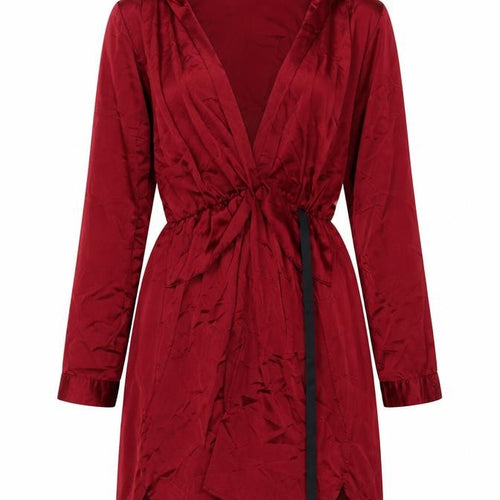 PrettyLittleThing Women Red UK 8 Satin Tie Waist Shirt Dress