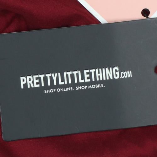 PrettyLittleThing Women Red UK 8 Satin Tie Waist Shirt Dress