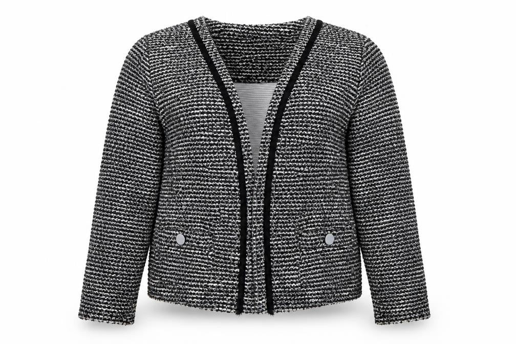 Wallis Women Black & White Bouclé Blazer UK 14 Check Open Front