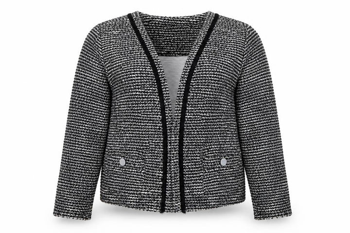 Wallis Women Black & White Bouclé Blazer UK 14 Check Open Front