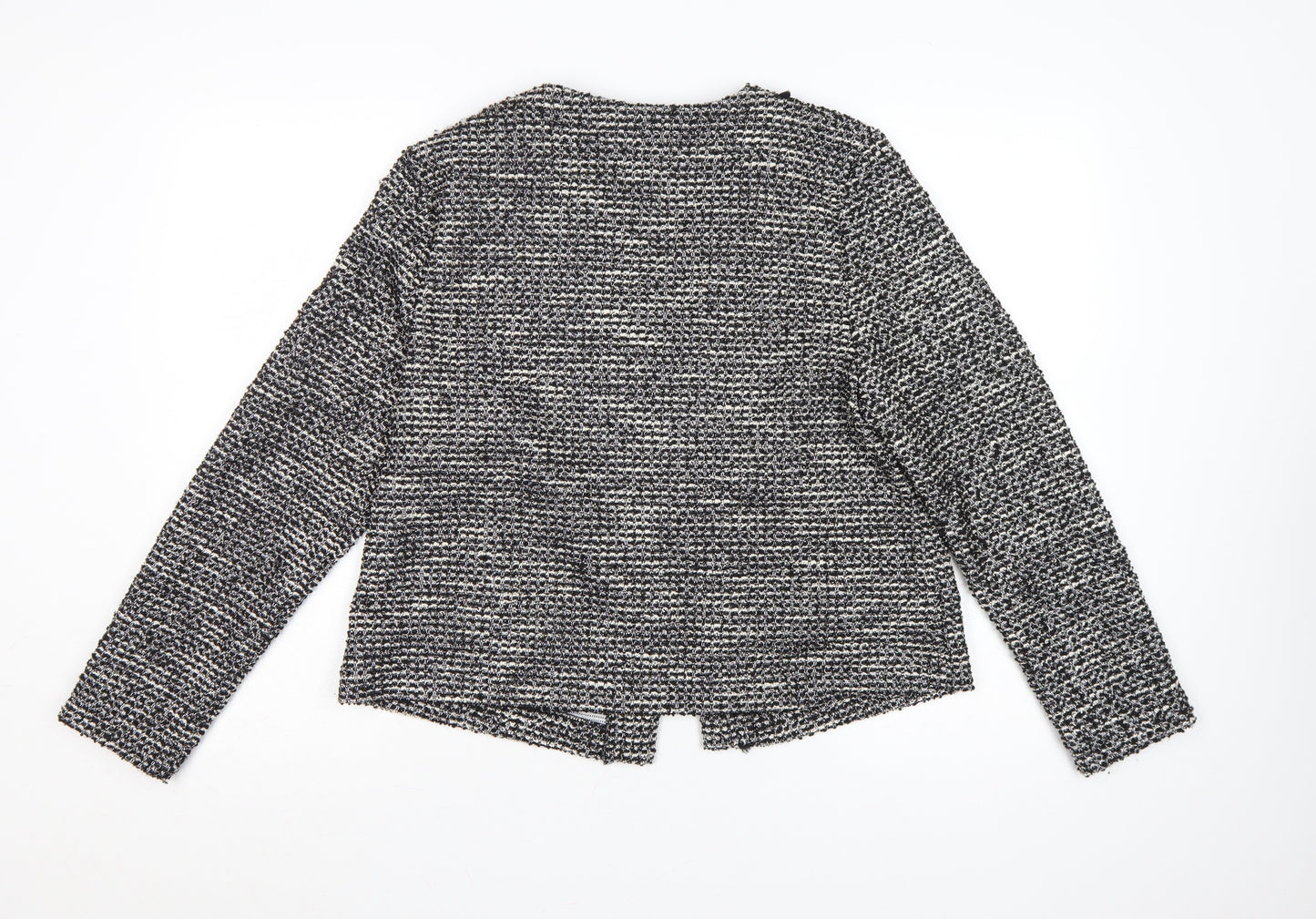 Wallis Women Black & White Bouclé Blazer UK 14 Check Open Front