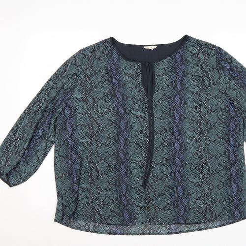 Hush Women’s Blue Animal Print Chiffon Blouse UK 14 3/4 Balloon Sleeve