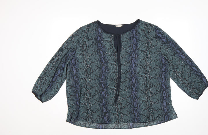 Hush Women’s Blue Animal Print Chiffon Blouse UK 14 3/4 Balloon Sleeve