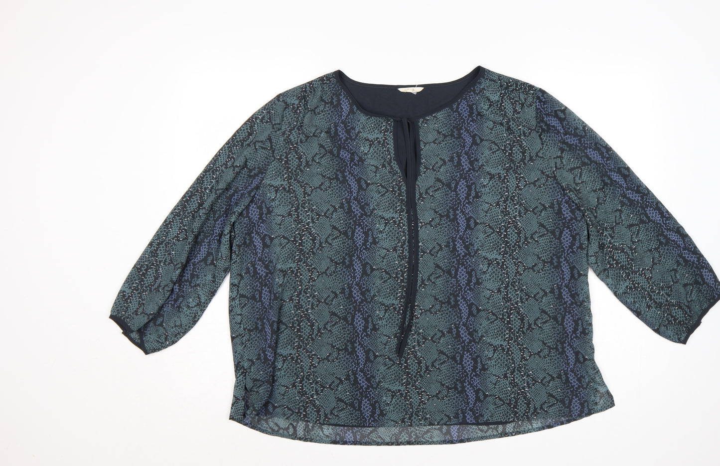 Hush Women’s Blue Animal Print Chiffon Blouse UK 14 3/4 Balloon Sleeve