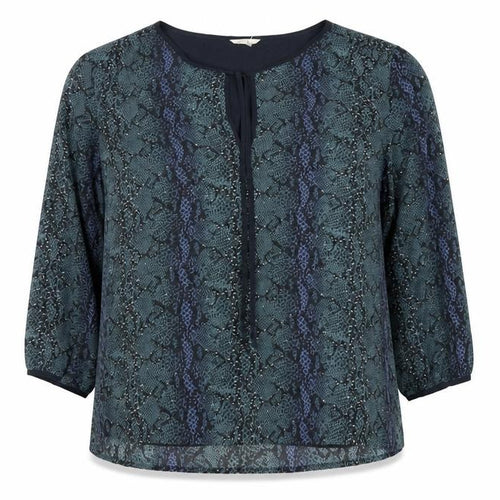 Hush Women’s Blue Animal Print Chiffon Blouse UK 14 3/4 Balloon Sleeve