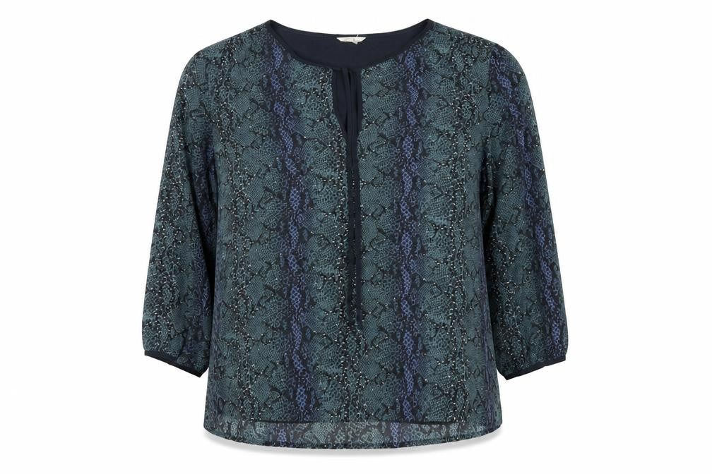 Hush Women’s Blue Animal Print Chiffon Blouse UK 14 3/4 Balloon Sleeve