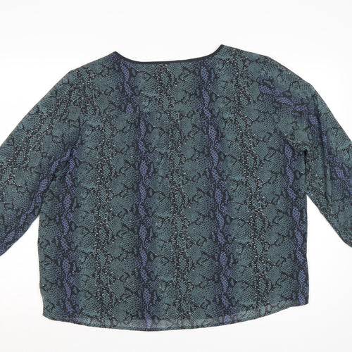 Hush Women’s Blue Animal Print Chiffon Blouse UK 14 3/4 Balloon Sleeve