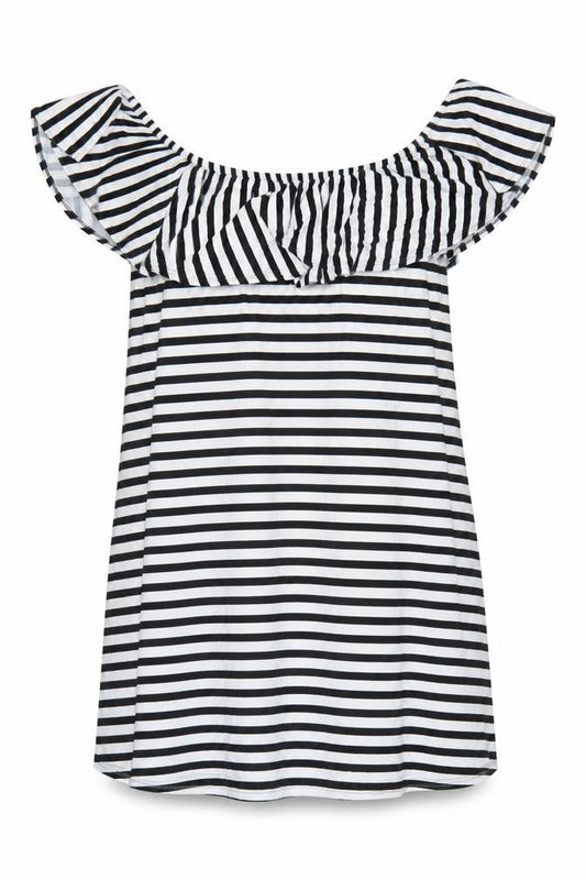 Front view of JD Williams Women’s Black White Stripe Off Shoulder Dress UK 20