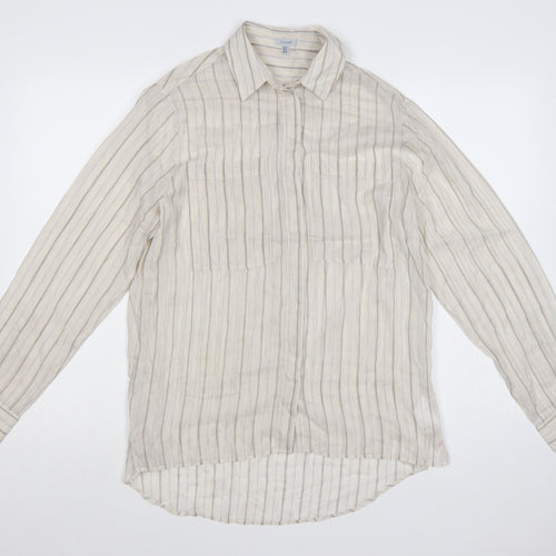 Jigsaw Women Beige Striped Silk Cashmere Tunic Button-Up Shirt UK 12
