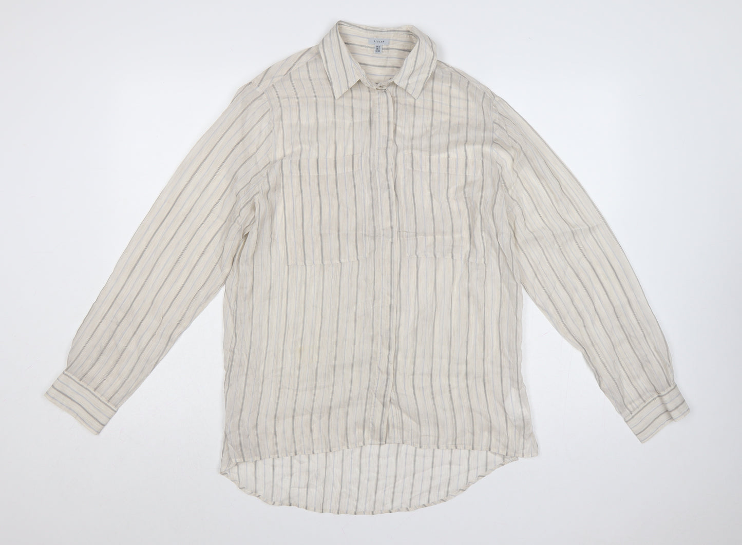 Jigsaw Women Beige Striped Silk Cashmere Tunic Button-Up Shirt UK 12