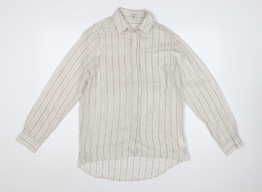 Jigsaw Women Beige Striped Silk Cashmere Tunic Button-Up Shirt UK 12