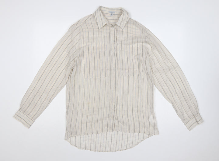 Jigsaw Women Beige Striped Silk Cashmere Tunic Button-Up Shirt UK 12