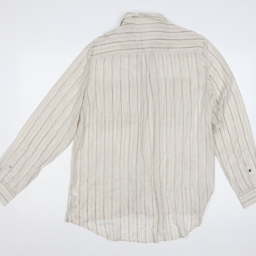 Jigsaw Women Beige Striped Silk Cashmere Tunic Button-Up Shirt UK 12